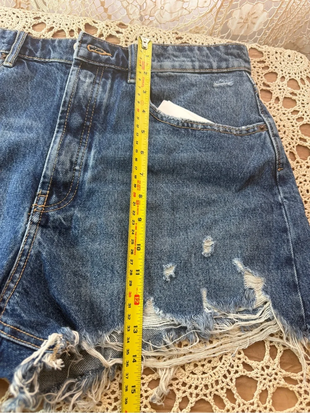 Zara Blue Distressed High-Rise Denim Shorts size 12 - Picture 7 of 8